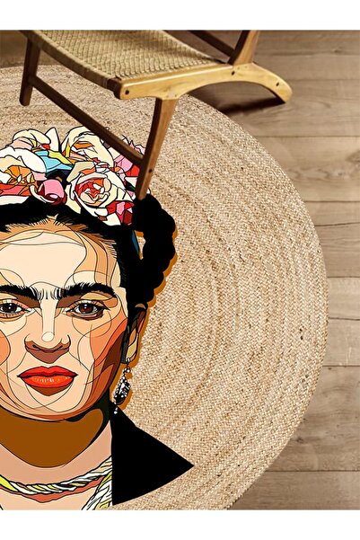 kilim home Boho 914 Women's Figured Knitted Round Natural Double Sided Carpet