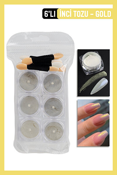 MOZIUR İnci Tozu 6’lı Set – Gold Yansımalı Nail Art Pigment