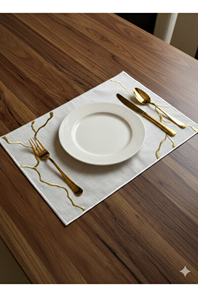 NURHAN HOME COLLECTION Linia Modeli Gold Nakışlı 6 Adet Amerikan Servis, Supla