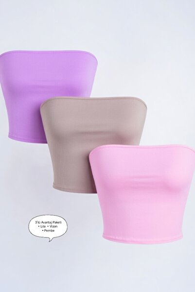 Olyssia Women's 3-Pack Strapless Bustier Crop Top / Fitted Stretchy Stylish B...