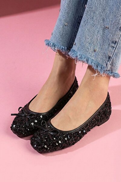 FUGA MODA Balerini negri Lucent cu paiete și detaliu fundă cu paiete