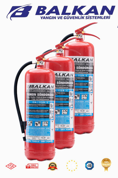 Balkan Ticaret 3 Adet 6 Kg Etiketli Ve Ruhsata Uygun Tozlu Yangın Söndürücü