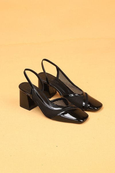 Nilsa Shoes Women's Thick Heeled Lace Detailed Evening Dress Shoes Heeled Shoes