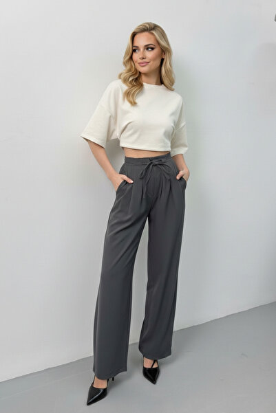 Potenza Women's Trousers with Lace-Up Waist, Pleated Detail, Double Pockets, ...