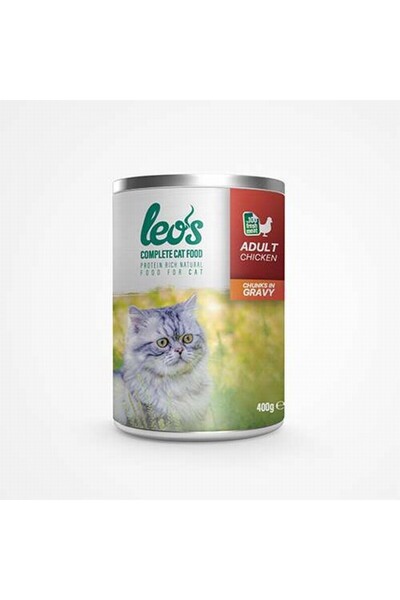 Leos Tavuk Parça Etli Soslu Yetişkin Kedi Konservesi 24 Adet 400 Gr
