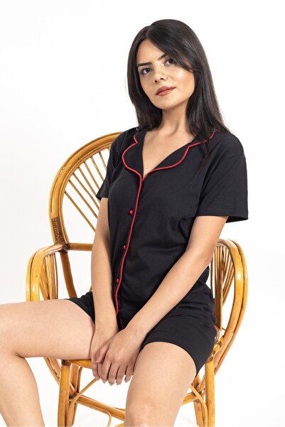 Pemilo Set de pantaloni scurți cu nasturi și guler M116 pentru femei