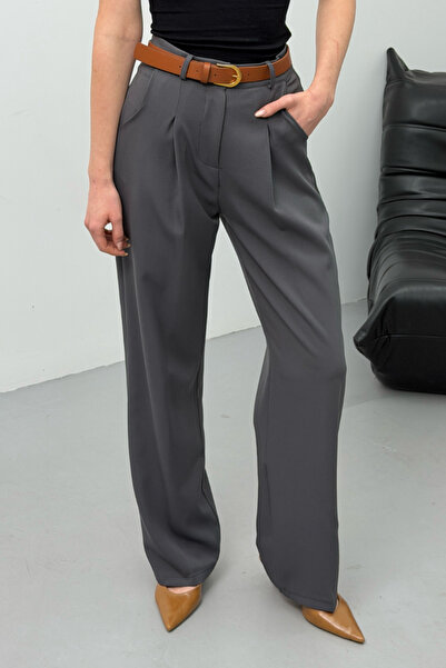 spirituel Women's Pants with Belt, Pleated Detail, Double Pockets, Wide Leg P...