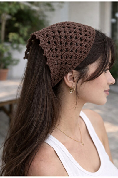 gül sezgin butik Women's Hand-Knitted Triangle Design Model Bandana Hair Acce...