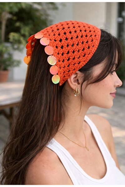 gül sezgin butik Women's Hand-Knitted Triangle Design Model Bandana Hair Acce...