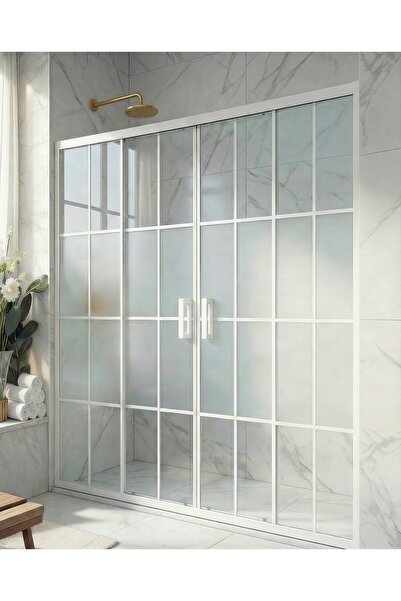 Durul Duşakabin Ön Cephe Beyaz Çizgi Orta Buzlu 5mm Yükseklik 190cm