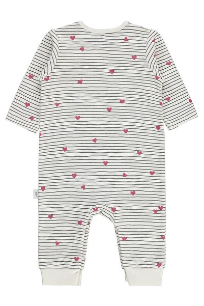 Civil Baby Striped Heart Embroidered 6-18 Months Jumpsuit - Ecru 12-18 Months