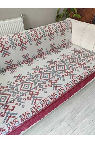 Genel Markalar Bordo Kadife Baskılı Kaymaz Koltuk Ve Çekyat Örtüsü 180*210 Cm