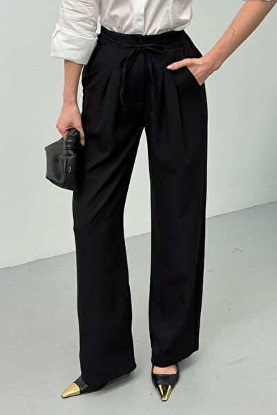 spirituel Women's Trousers with Lace-Up Waist, Pleated Detail, Double Pockets...