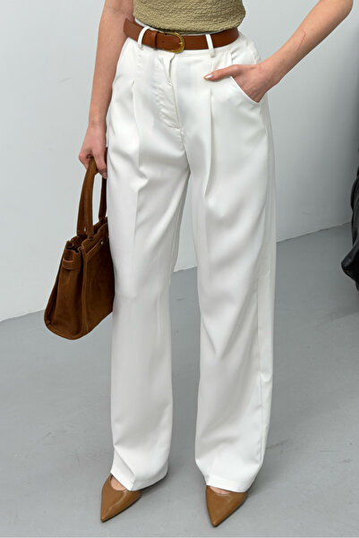 spirituel Pantaloni de damă cu curea, cu pliuri, cu buzunare duble, cu picior...