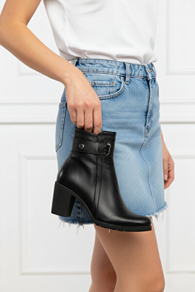 Deripabuc Дамски черни ботуши на висок ток от естествена кожа TRC-3763