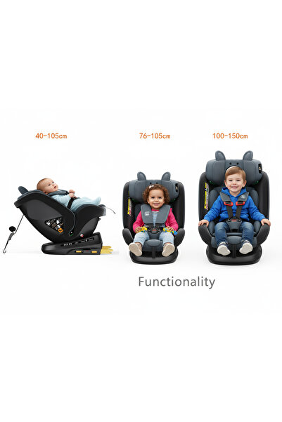 BUF BOOF ® Scaun Auto P100 i-Size R129 Rotativ 360° ISOFIX 40–150 cm (0–36 kg) UrsBlack