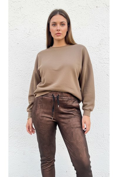 Curly Brown Patterned Jogger Pants