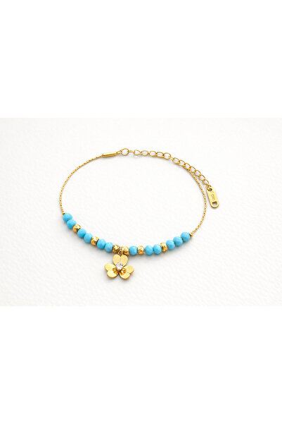 lolajewelry luxury steel boncuklu çiçekli zirkon taşlı çelik halhal