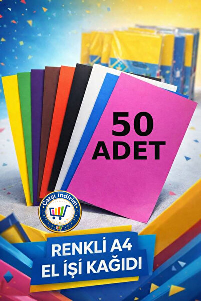 nistabolje 50 Adet Renkli A4 Elişi Kağıdı Karışık Renk Kırtasiye Aktivite El ...