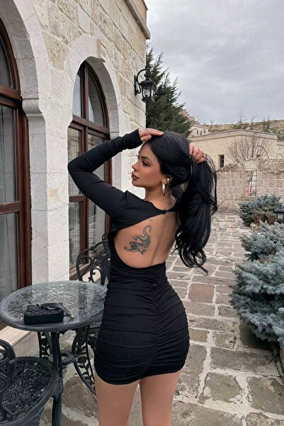 Afitapbutikmoda Vatkalı Sırt Dekolteli Basic Mini Elbise