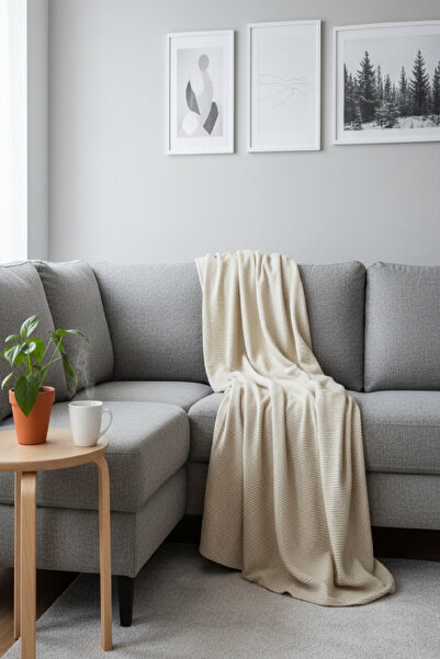 Evium Lorvian Noletti Düz Petek Desenli Tek Kişilik Battaniye Bej