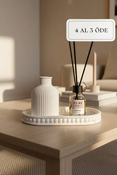 ZURİ DESİGN Bohem Beton Biblo ve 50 ml Vanilya Oda Kokusu Dekoratif Tepsi Set...