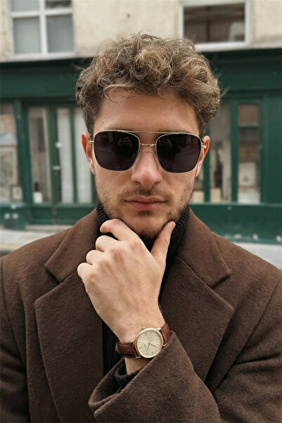 Eyesofia Metal Unisex Kare Gold Siyah Uv400 Güneş Gözlüğü