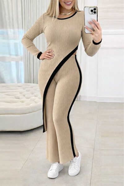 Generic Brand Women's Long Sleeve Crew Neck Asymmetrical Cut Blouse Raised Ca...