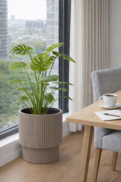 Alezy Vega Model İç Drenaj Hazneli Dekoratif Modern Saksı 30 lt Mocha