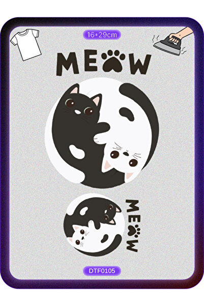 DYENOTE Meow Cat Kedi Miyav Kumaş Aplike Yama Ütü Ile Yapışan Transfer Baskı ...