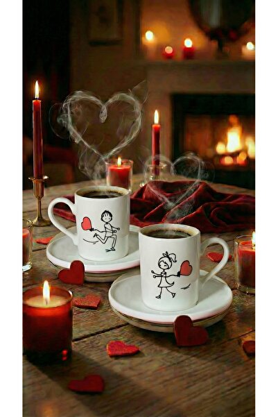 KÜTAHYA HOME 14 February Special Gathering for Couples, 2-Person Porcelain Cu...