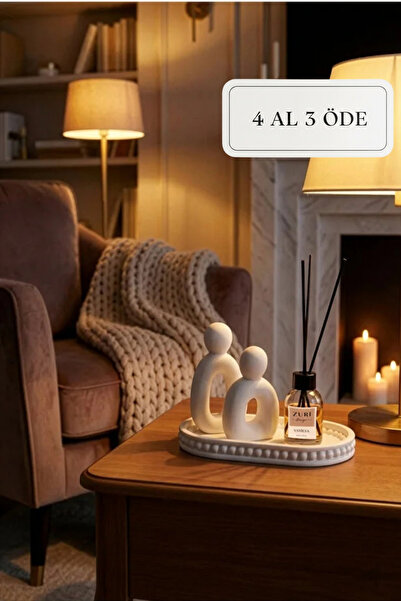 ZURİ DESİGN Bohem Beton Soyut Figür Biblo ve 50 ml Vanilya Oda Kokusu Dekorat...