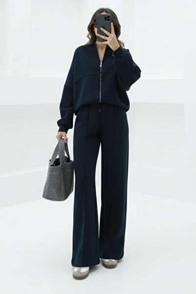 Runades Women's Trend Flared Ç piped Bomber Zippered Tracksuit Set