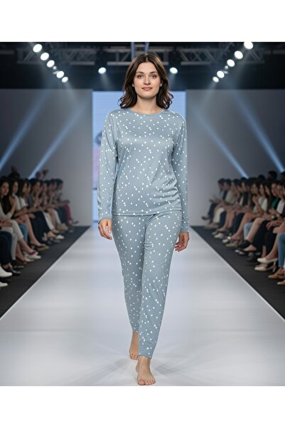 Aydoğan Set de pijamale Napoli cu buline turcoaz din seria Pure cu mâneci lungi