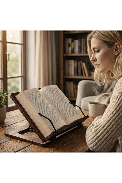 Vigo Wood Ahşap Kitap Okuma Standı Büyük Boy Tablet Standı Kitap Tutucu Rahle...