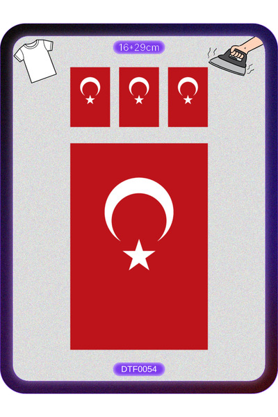 DYENOTE Türkiye Bayrağı Dtf Transfer Tekstil Baskı A4 Hazır Baskı Ütü Ile Tra...