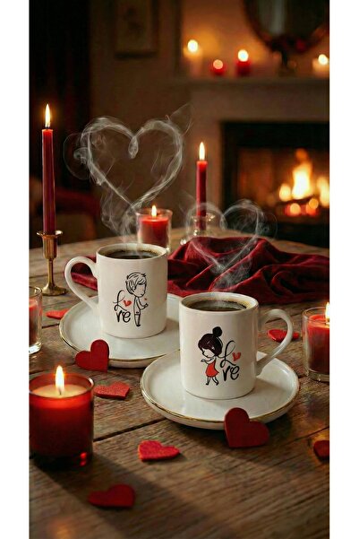 KÜTAHYA HOME طقم أكواب بورسلين TUTAM لشخصين خاص بالأزواج في 14 فبراير مع صندو...
