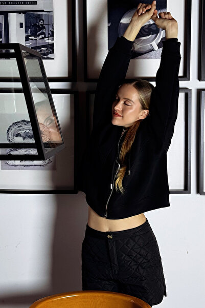 Le'Sluette Γυναικείο φούτερ oversized βαμβακερό με φερμουάρ με κουκούλα με κο...