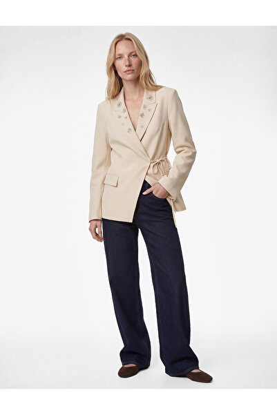 Koton Long Sleeve Pocketed Tie Detail Stone Blazer Jacket