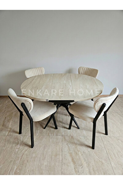 Enkare Oliva Masa Papatya Sandalye, Yuvarlak Açılabilir Mdf Masa, Mutfak, Sal...