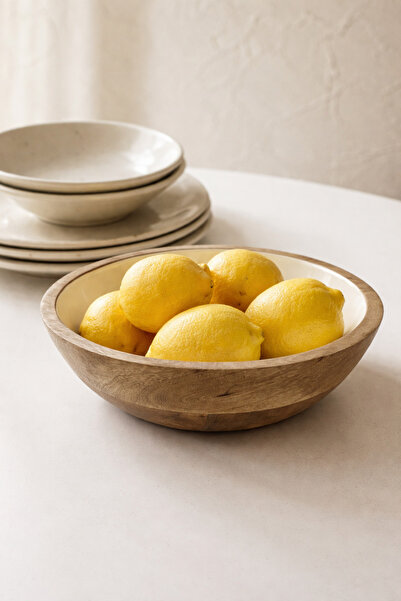 Bohemian وعاء تقديم السلطة من خشب المانجو والمينا