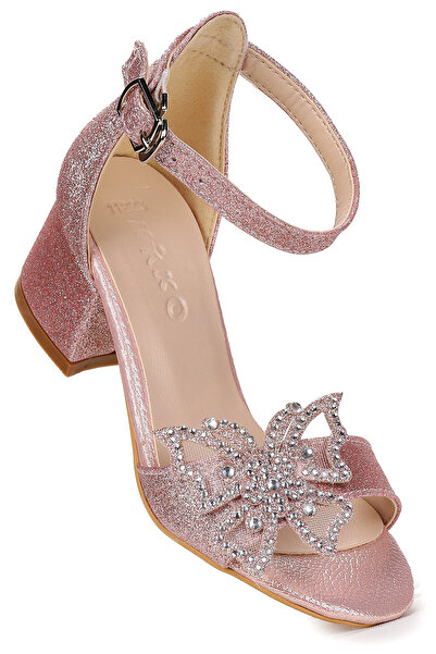 KARAMAZI Zete Sandale cu toc de 4 cm pentru fete cu sclipici nisip Pantofi de...