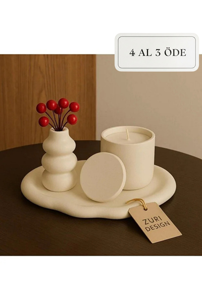 ZURİ DESİGN Bohem Mum Vazo Seti - İnci Toz Mum 350g - Kokusuz Dekoratif Hediye