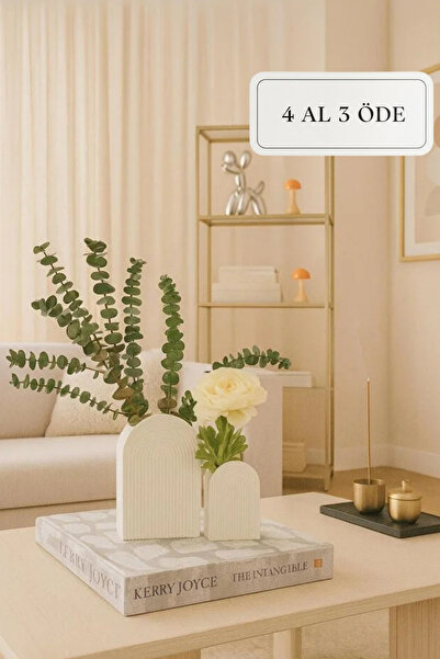 ZURİ DESİGN Bohem Tarz Midi ve Mini Boy Vazo Çizgili İskandinav 2 Adet Vazo B...