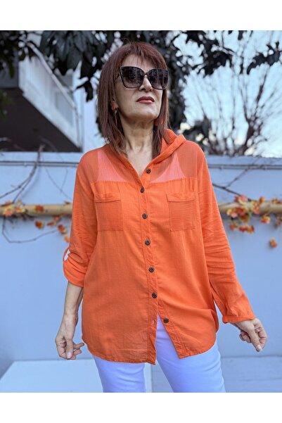 DenizEge Fileli Kapüşonlu Gömlek/Ceket Turuncu