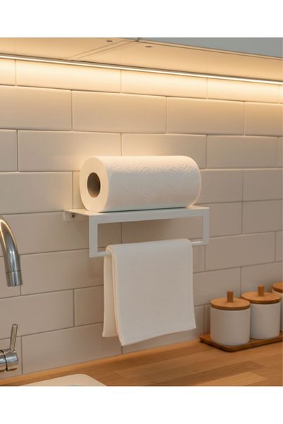 Dersel Dekor Modern Organizer Kitchen Wall Mounted Shelf with Towel Rack Metal Bathroom Shelf and Towel Holder