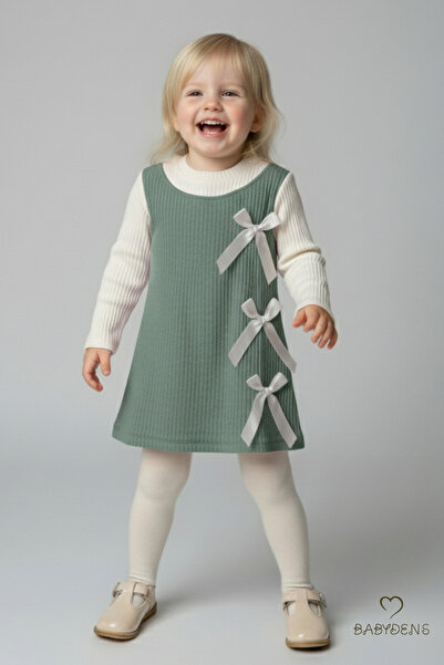 BABYDEN'S فستان بناتي قماش مجدّل للعيد 100% قطن، بأكمام طويلة، بفيونكة، ملمس ...