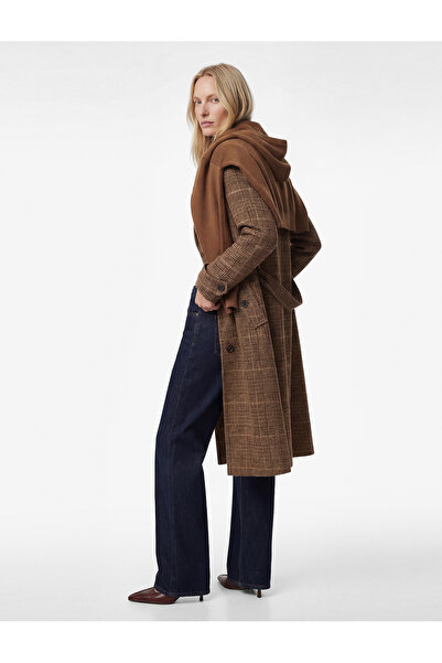 Koton Belted Plaid Coat with Buttoned Pockets and Long Sleeves