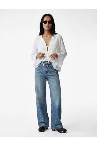 Koton Bluză cu mâneci lungi spaniole, cu guler cu șireturi, cu volane