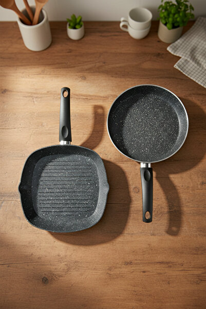 Bernardo Carolin 2 Parça Grill Tava Seti Gri ( 26 Cm -28 Cm)